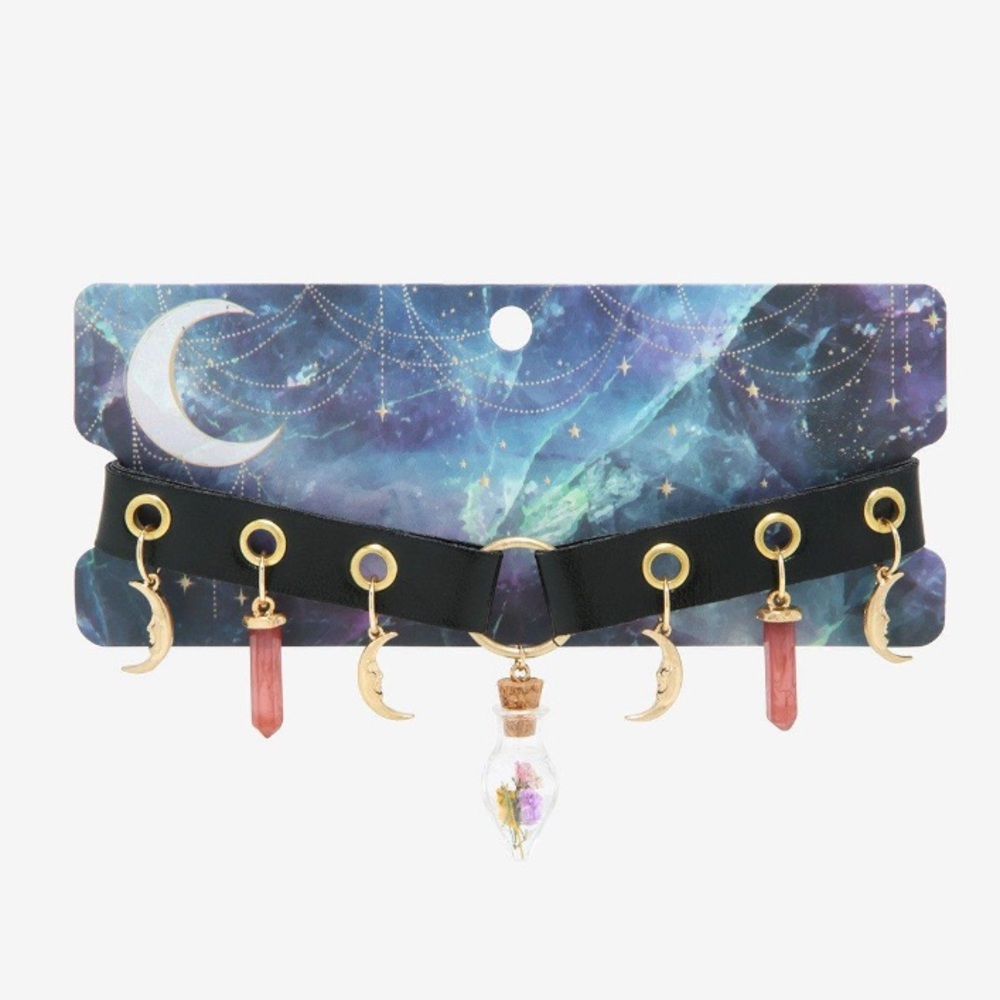 Dried Flower Capsules Crescent Moon Crystal Choker Hot‎ Topic